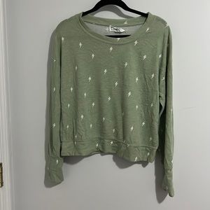 Hippie Rose Green Crew Neck Sweater with Geometric Print
